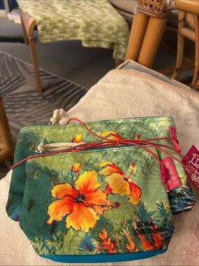 Leoma Lovegrove Teal Floral Cosmetic Pouch Set